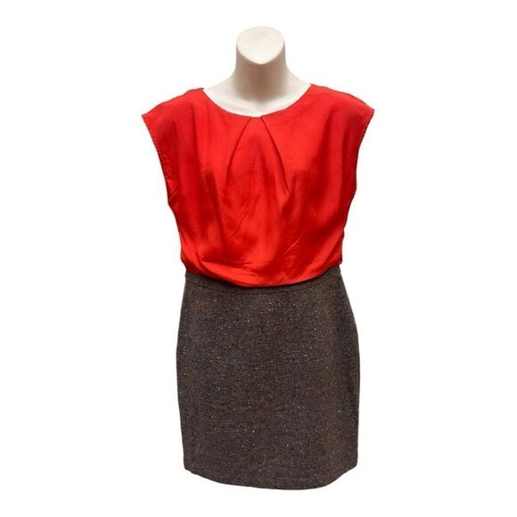 Loft Contrast Wool Burnt Orange Feminine Tweed Dress Sz 6P Office Classic EUC - Picture 1 of 7